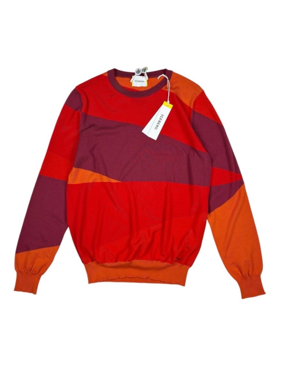 Iceberg Orange Red Crewneck Cotton Sweater